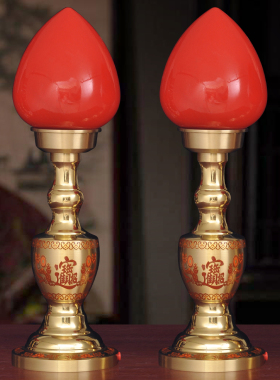 黄铜素面招财灯led插电供灯供佛灯财神灯招财佛灯一对插电长明灯