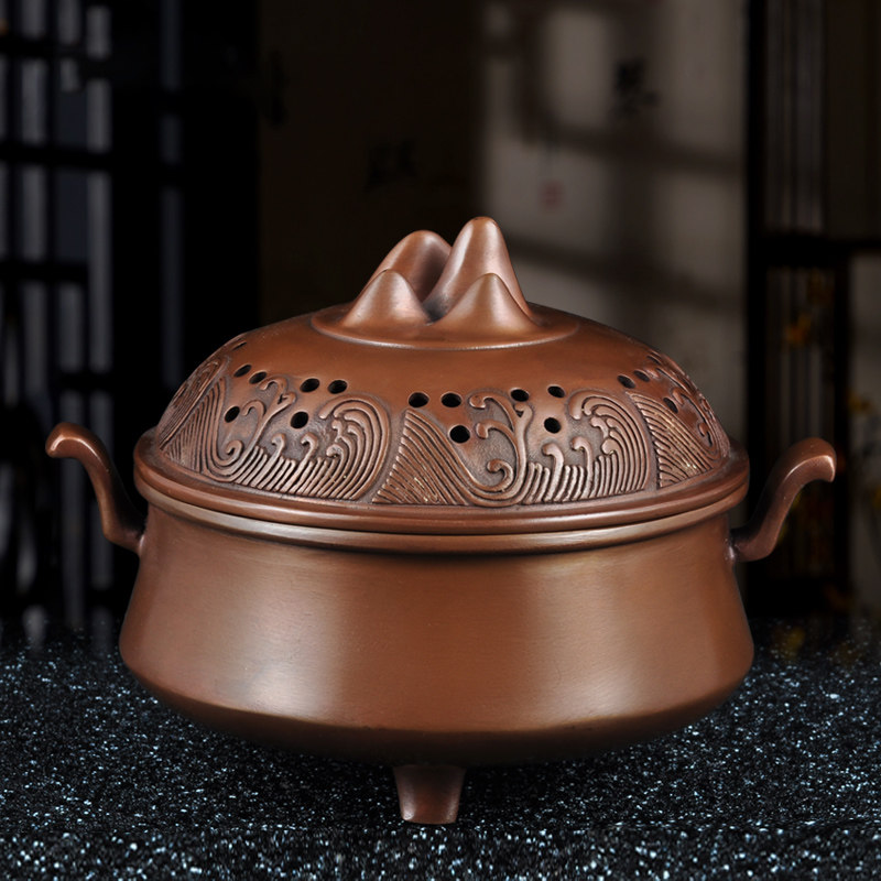 紫铜海水纹山峰盖熏炉香道香炉室内家用客厅禅室静心安神香薰炉,家居饰品,桌面摆件,淘宝优惠券,粉丝福利购,淘宝优惠卷