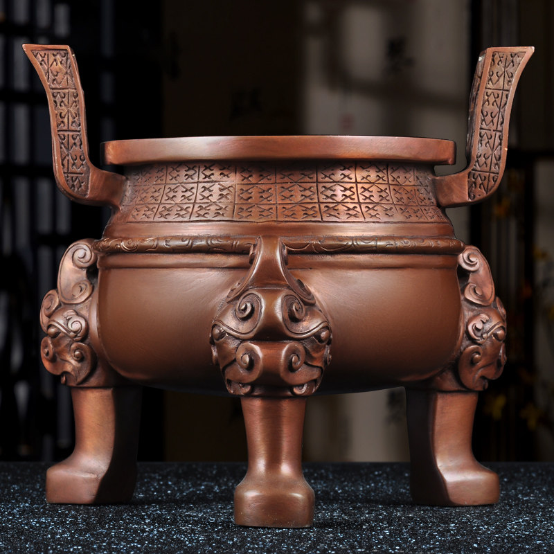 紫铜楚大鼎摆件鼎盛千秋铜鼎三足圆鼎炉家用室内佛堂插香线香炉,家居饰品,桌面摆件,淘宝优惠券,粉丝福利购,淘宝优惠卷