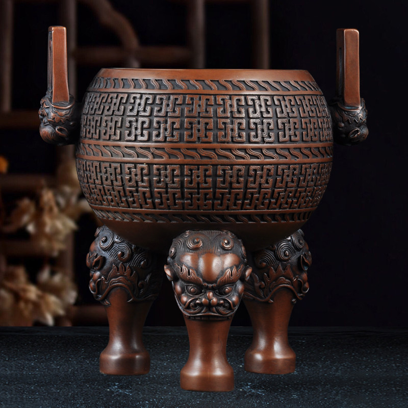 紫铜四方耳兽足薰香炉香道香炉茶室沉香盘香香薰炉室内客厅装饰品,家居饰品,桌面摆件,淘宝优惠券,粉丝福利购,淘宝优惠卷