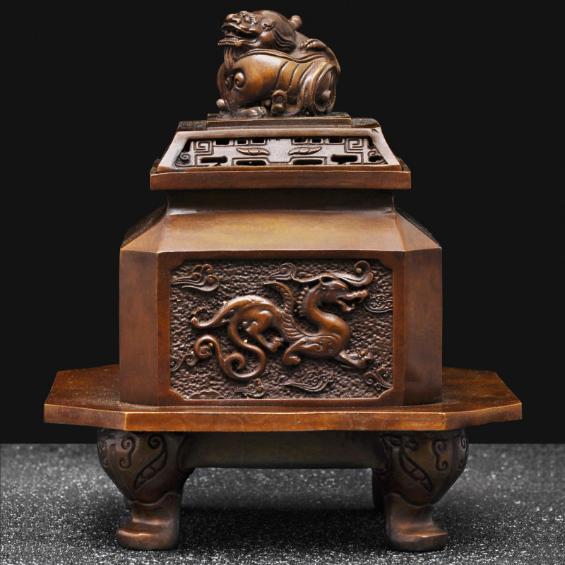 紫铜色四神兽方炉浮雕熏香炉家用香道茶道香炉檀香盘香炉香薰炉,家居饰品,桌面摆件,淘宝优惠券,粉丝福利购,淘宝优惠卷