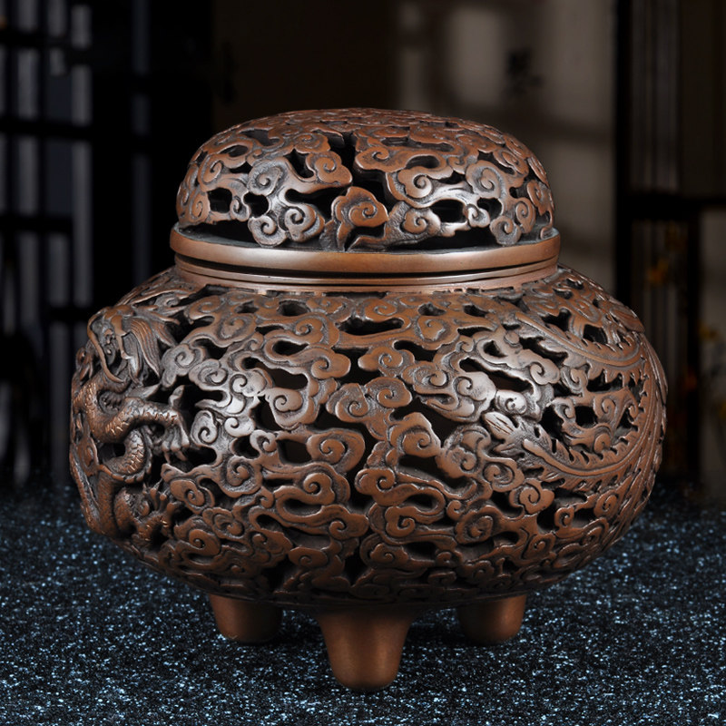 紫铜龙凤呈祥镂空熏炉香道香炉室内家用客厅禅室静心安神香薰炉,家居饰品,桌面摆件,淘宝优惠券,粉丝福利购,淘宝优惠卷