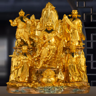 黄铜贴金五路财神摆件王亥赵公明柴荣比干关公像供奉文武财神招财