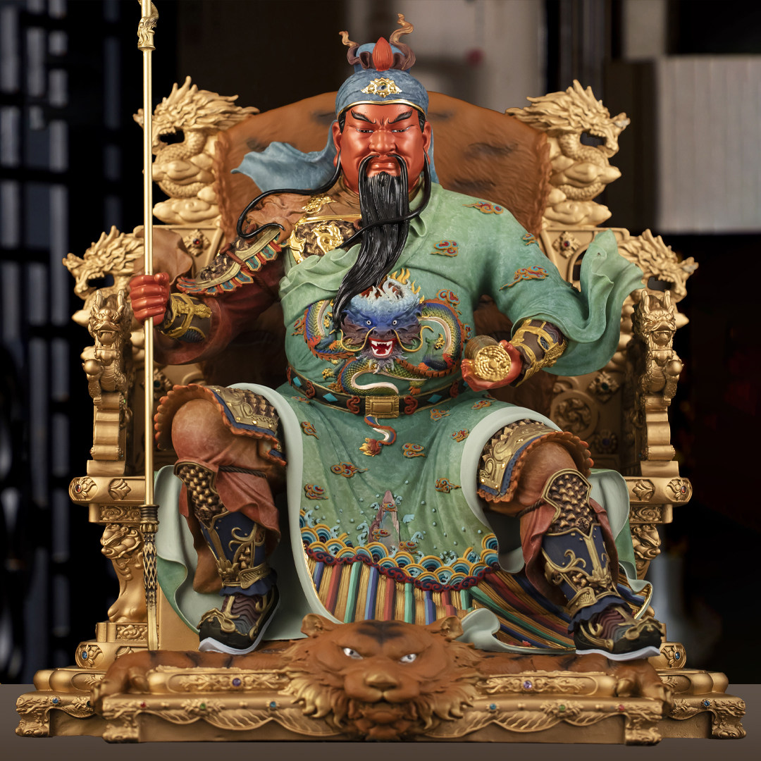 彩铜关公神像摆件关二爷