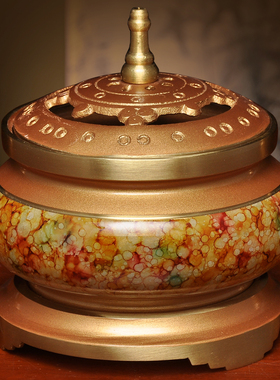 黄铜珍珠红多彩檀香炉家用客厅佛堂茶室香道茶道檀香盘香沉香熏炉