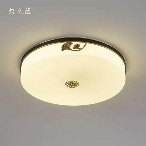 新中式全铜现代简约卧室吸顶灯家用主人房主卧房间复古中山灯具