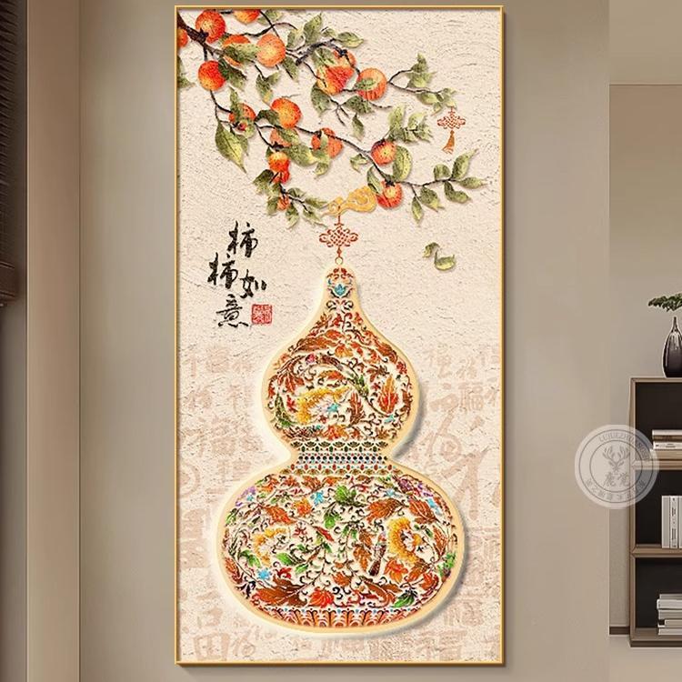 花瓶葫挂新中式入户玄关装饰画福禄吉祥图客芦厅正对门PEL画过道图片