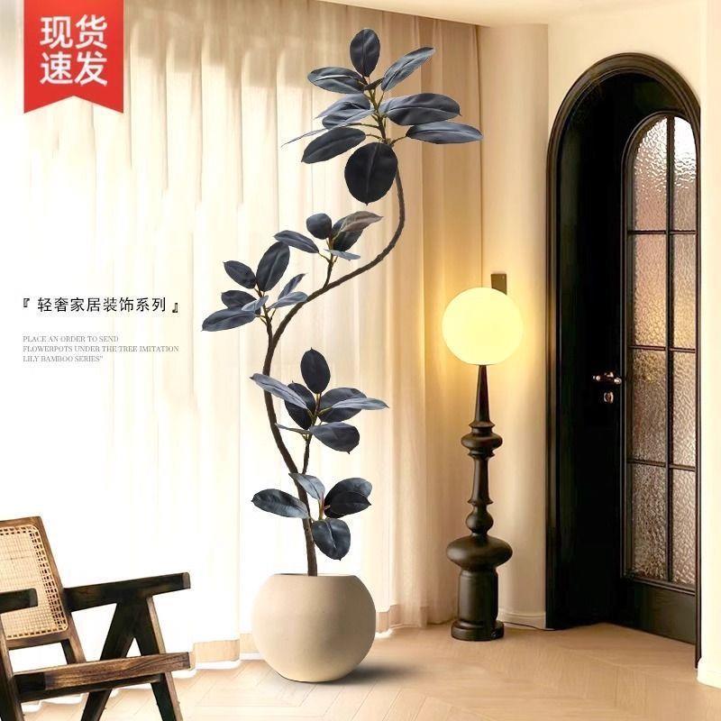 橡皮树仿绿植厅落地摆装件DVD室内大型仿真生盆栽植物饰树客仿真