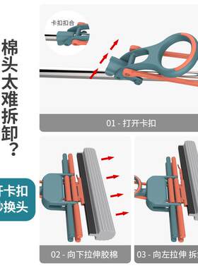 米创616懒手免洗方便换棉家用绵吸水拖布滚轮式伸缩挤水海胶人棉