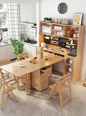 日式餐边柜靠墙洞洞板小户型带折叠式隐形餐桌一体日系桌子收纳柜