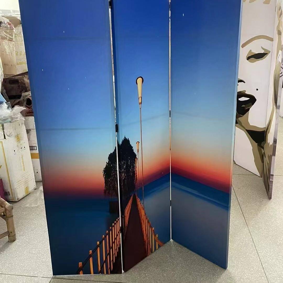 美式乡村居复古隔断装饰墙画屏风油画件1布折屏布艺木质摆家玄关图片