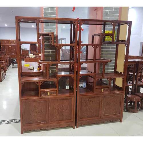 简易博古架仿古北方榆木多宝阁书架书柜
