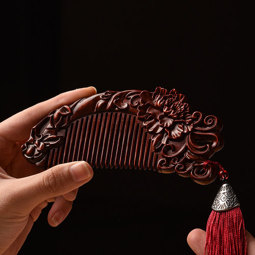 犀角紫檀木梳子j国风花开富贵个人清洁护理髲梳送女友闺蜜创意礼