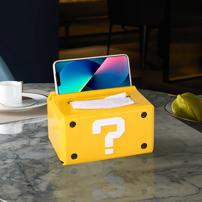 桌面收纳c家居问号面纸盒客厅桌面纸巾抽手机支架问号纸巾盒礼物