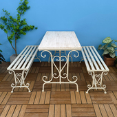 户外桌椅b组合三件套花园庭院露台阳台休闲茶桌长桌操作台铁艺长