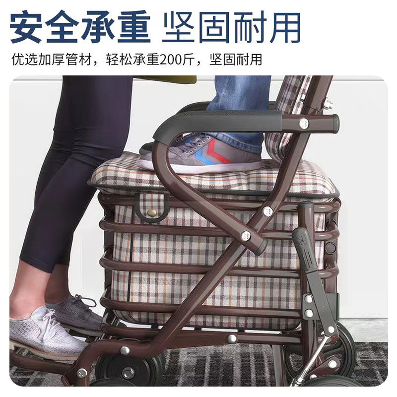 便携家用老人代步车四轮收纳手推车买菜可L推可坐折叠购物车助行