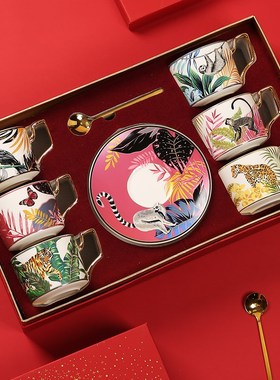 家用陶瓷杯咖啡杯碟礼盒套装下午茶茶具杯子小奢华水W杯带碟勺送