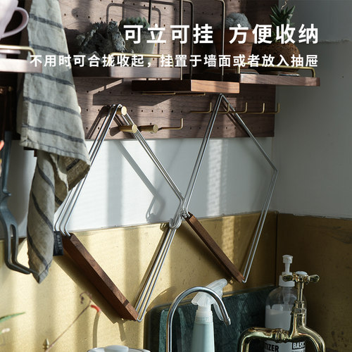 翀厨房毛巾架抹布架多功能收纳架水E池台面窄旋转置物架缅甸柚木