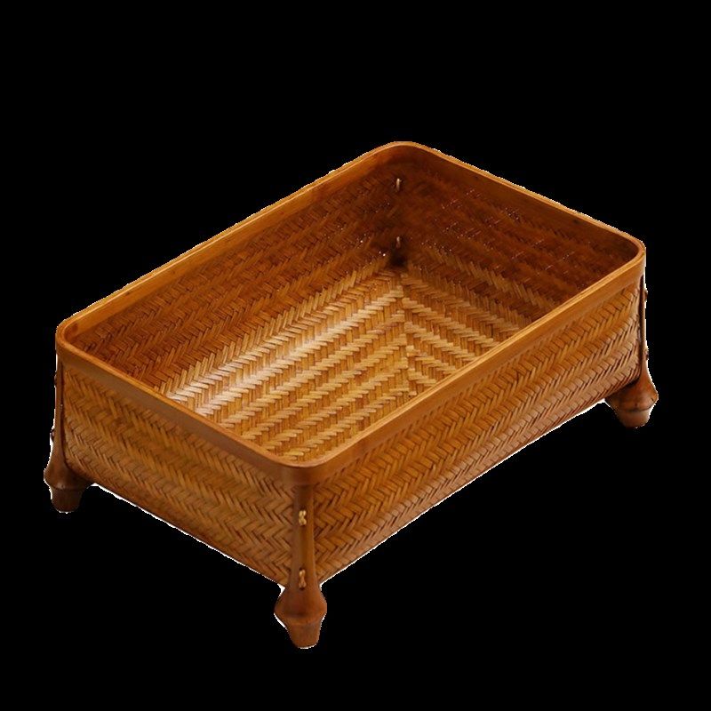 竹编大漆筐提篮家用水果s篮点心篮便携手提篮中式茶具收纳盒置物