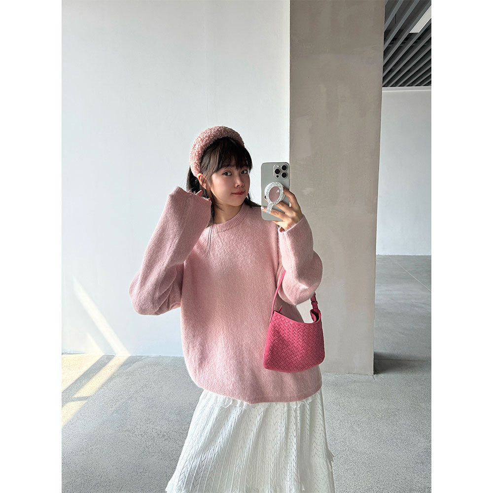 兔毛软糯毛衣女秋冬款宽松套头慵懒风针织衫上衣
