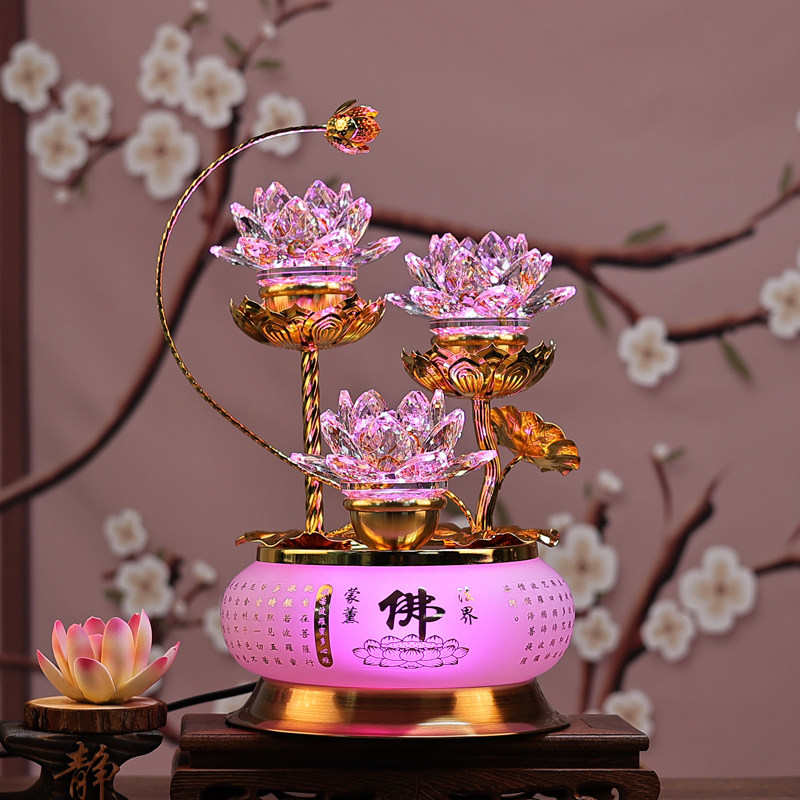 莲花灯插电七彩水晶led长明灯