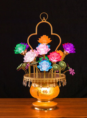 新款琉璃led七莲花灯花篮JOZ盆水晶灯彩佛供灯神台X灯插花电供奉