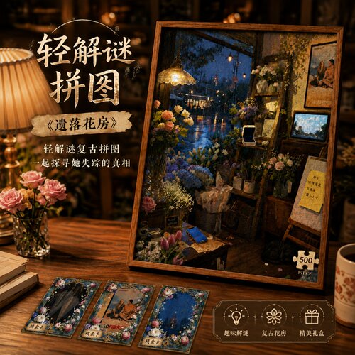 轻解谜拼图【遗落花房】500片
