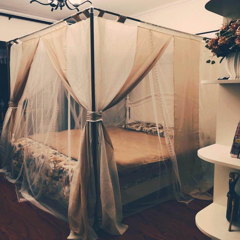 双层老式棉麻蚊帐复古烤漆支架床幔加密加厚1.5米公主方顶1.8m1.2