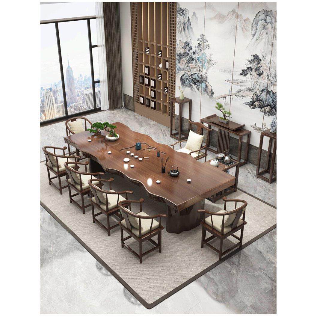 实木茶桌大板茶桌椅组合一桌五椅新中式茶台办公室禅意原木泡茶桌