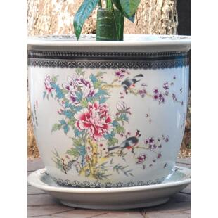 景德镇陶瓷花盆粉彩新中式特大号室内外树盆兰花钵种发财树装饰