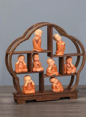 新中式禅意博古架摆件套装古风小和尚桌面玄关装饰吉祥物乔迁送礼