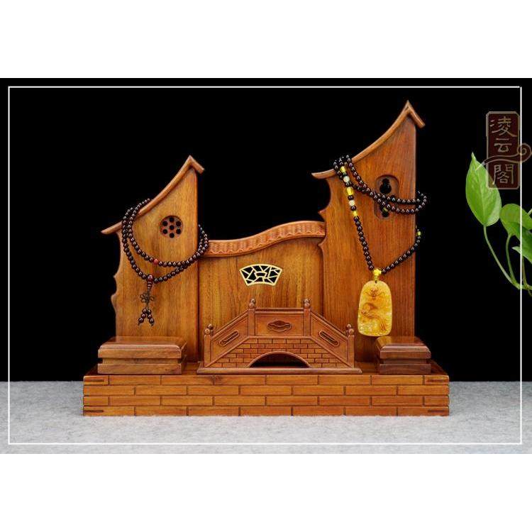 实木雕木质摆件微型仿古明清门庭院墙落吊玉架挂玉架首饰品展示架