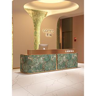 大理石吧台公司酒店大堂前台收银台美容院不锈钢会所岩板接待台