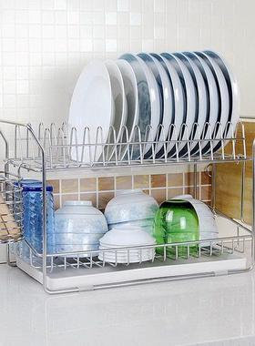 SDR一体双层碗架 304不锈钢碗碟架沥水架 厨房置物架收纳架滴水架