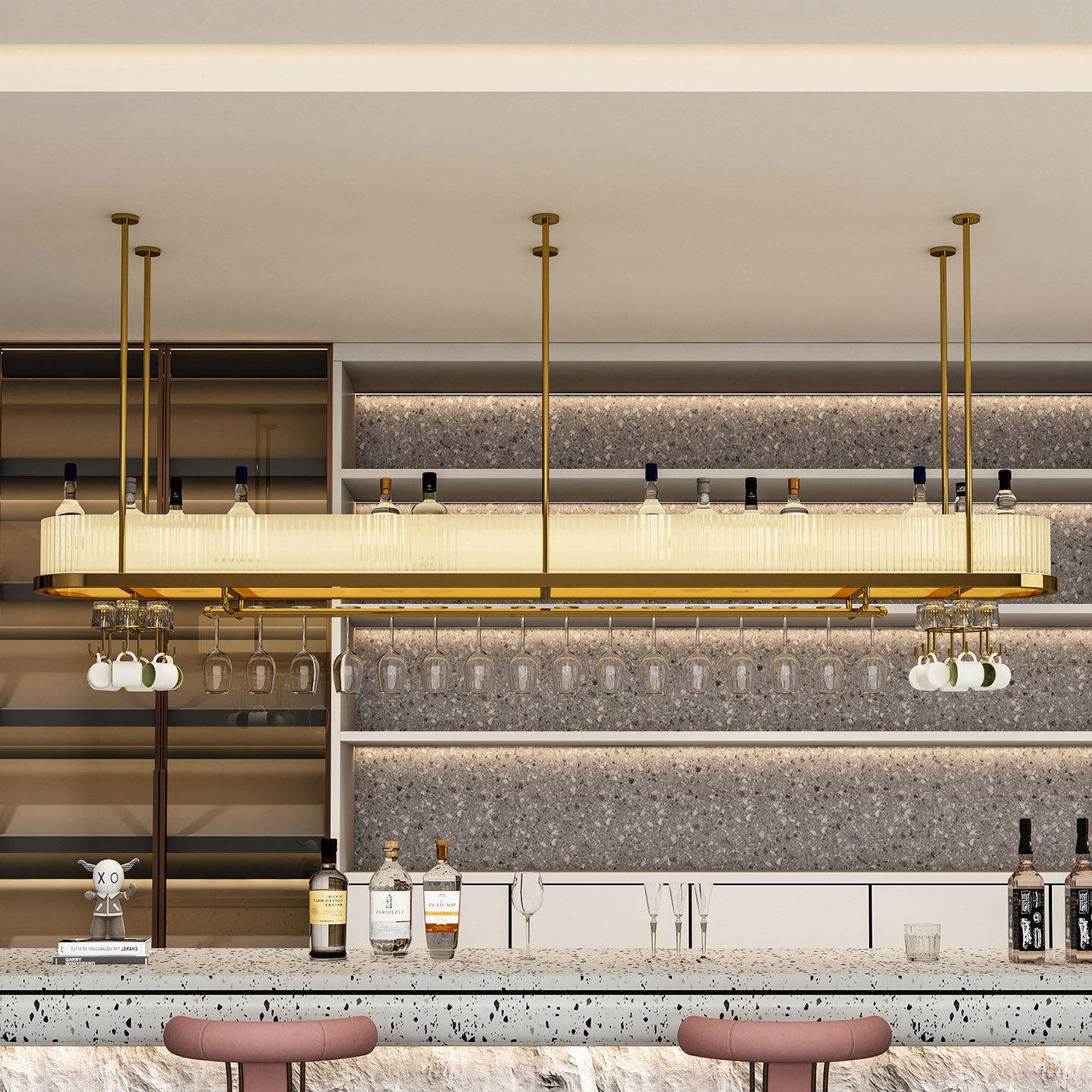 轻奢吧台酒架吊架悬挂玻璃酒柜吊柜发光吊杯架红酒杯倒挂式置物架