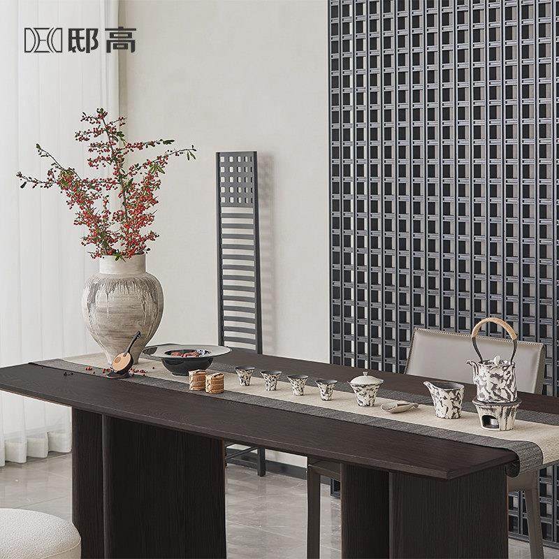 邸高茶室陈列场景 陶瓷水墨银纹提梁壶公道杯煮茶炉大罐茶具摆件