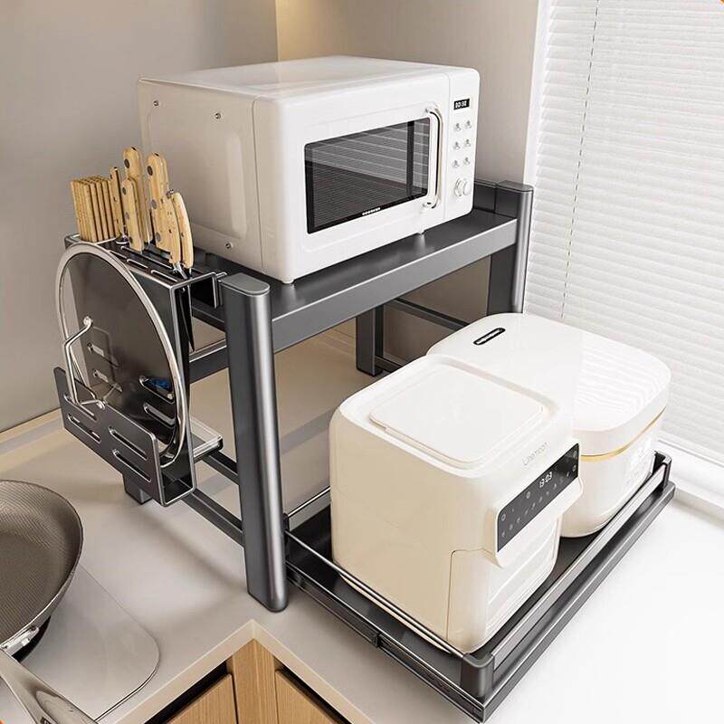 厨房微波炉置物架子台面多功能可抽拉多层支架电饭锅烤箱收纳层架