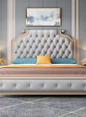 美式婚床皮艺公储床轻奢物主实木床现代GML简约米主橡卧胶木客厅