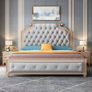 美式婚床皮艺公储床轻奢物主实木床现代GML简约米主橡卧胶木客厅