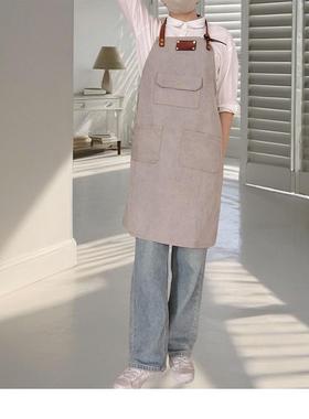 围松裙上班美浅灰色帆布工房作lo甲无品牌/go定制耐磨宽厨围裙耐