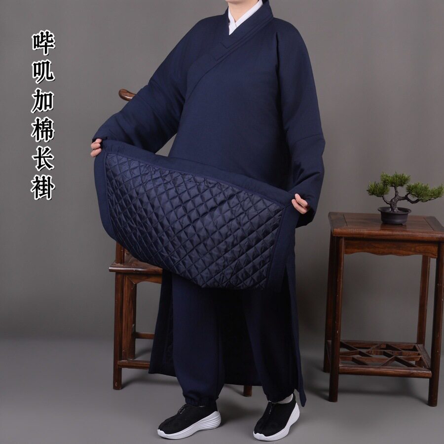 尚心圆冬季道服哔叽夹棉长褂加棉道长袍传统三清领斜襟太极服