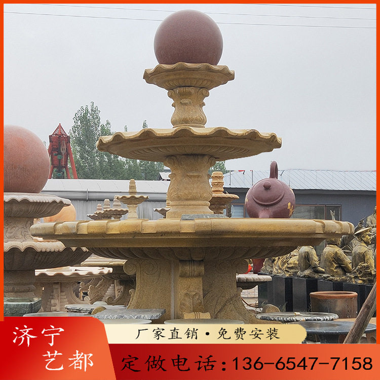 晚霞红石雕喷泉园林景区厂家