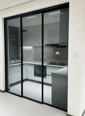 小户型三动推拉门厨卫联极窄框玻边推拉RGQ门开放式客璃餐厅隔断