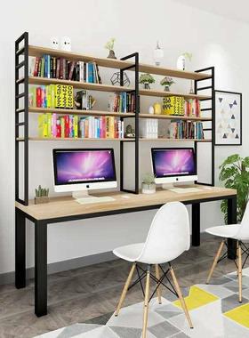 铁艺loft实AQJ一体书架书钉桌组合家用免墙书房靠木墙双人办公脑