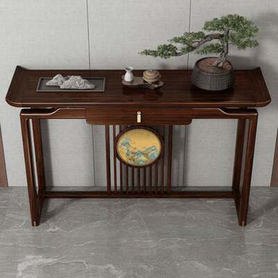 乌木新中式玄桌关桌金简约入户摆条案件玄关柜实木客厅供CGO加高