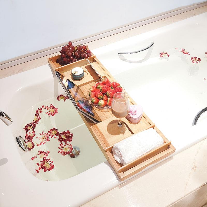 竹54原色中板带制布浴缸架、多用途物浴缸生卫间置架、浴室