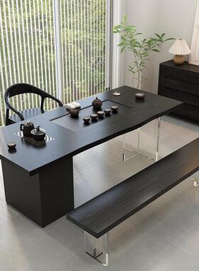 轻奢实木大板茶桌组合化黑碳克亚力椅NJA泡茶台家用办公室接待泡