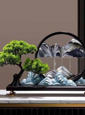JJ822339新中式迎客松摆流件沙办客厅装饰高画沙漏公室档禅意