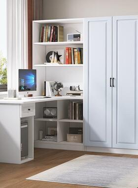 转实木衣柜体书桌电一组合家用简FYY约角学生脑桌卧室衣橱连体书