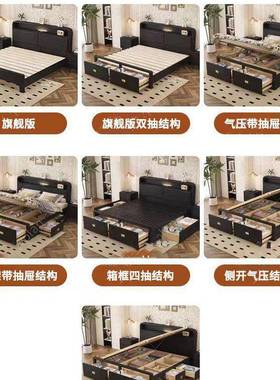 纳黑色实SUO木储储物床高箱体气压物1.m8米1.51.2米1.35米收抽屉